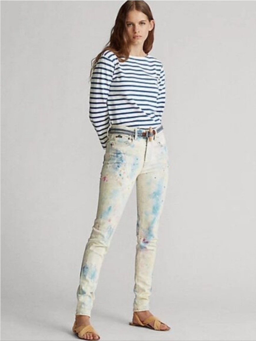 Polo Ralph Lauren Tompkins Paint Splatters Skinny High Rise Ankle Jeans Sz 30
